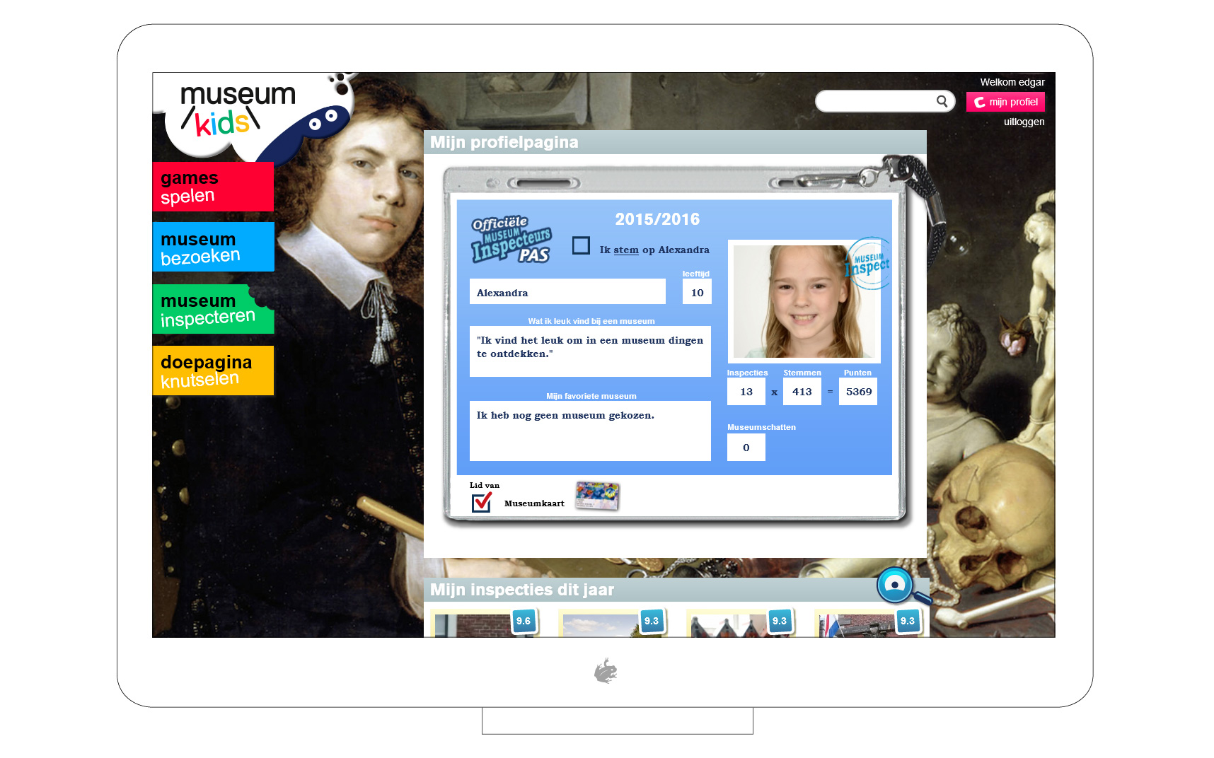 Als Museumkids lid  krijg je een eigen profiel pagina.